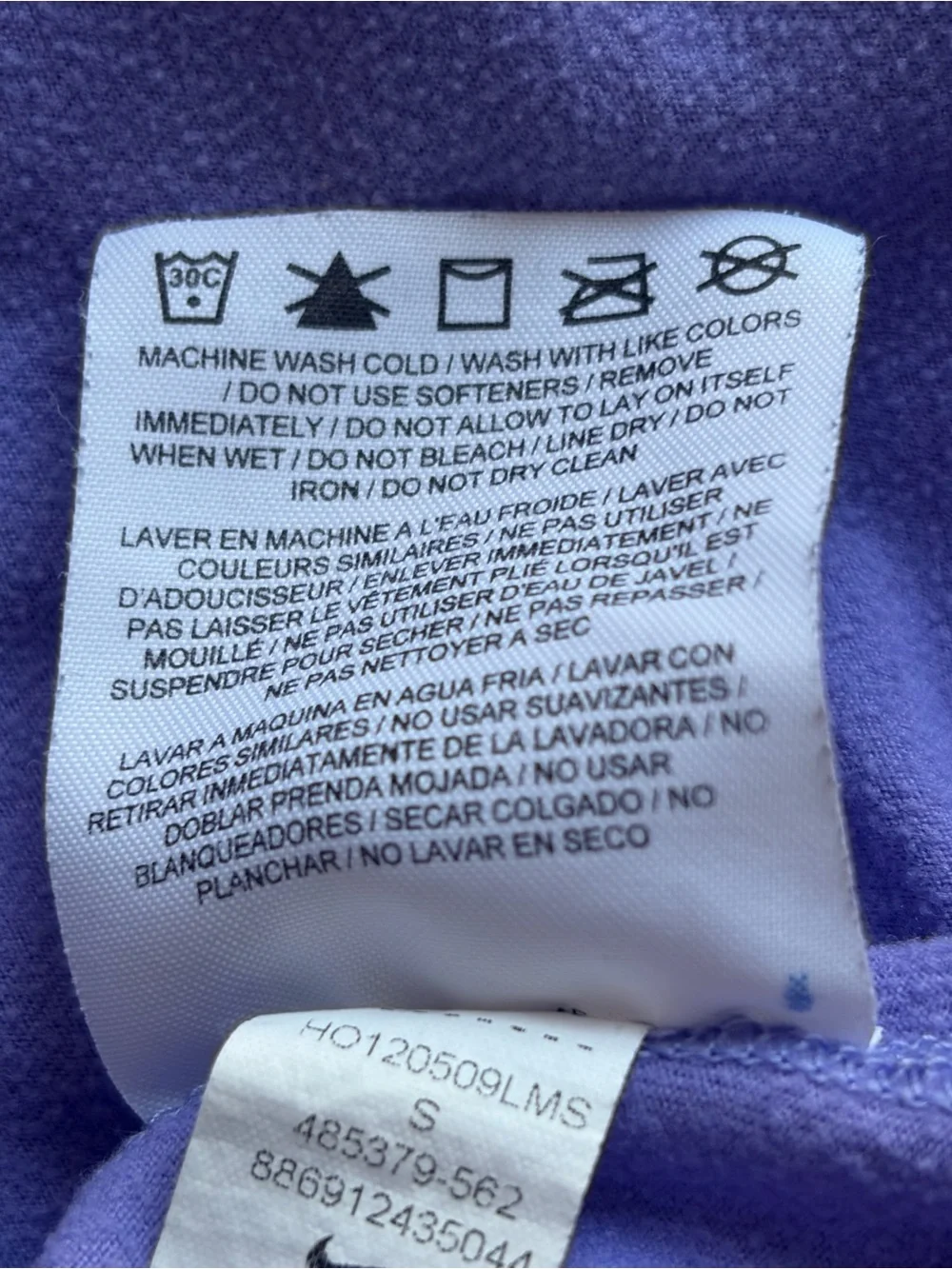 Women’s Lavender Nike Pro Long Sleeve Half Zip Performance Top S